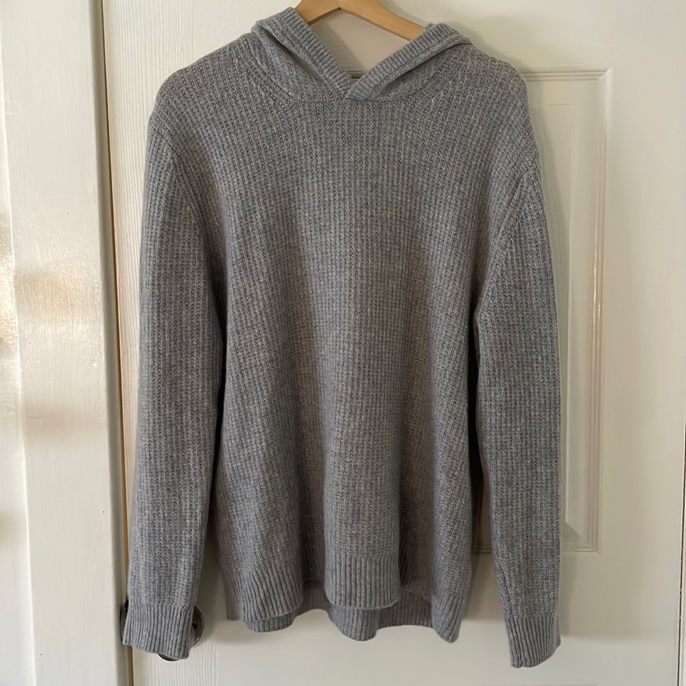 Nap Cashmere Waffle Hoodie Sweater Large L Grey Blue